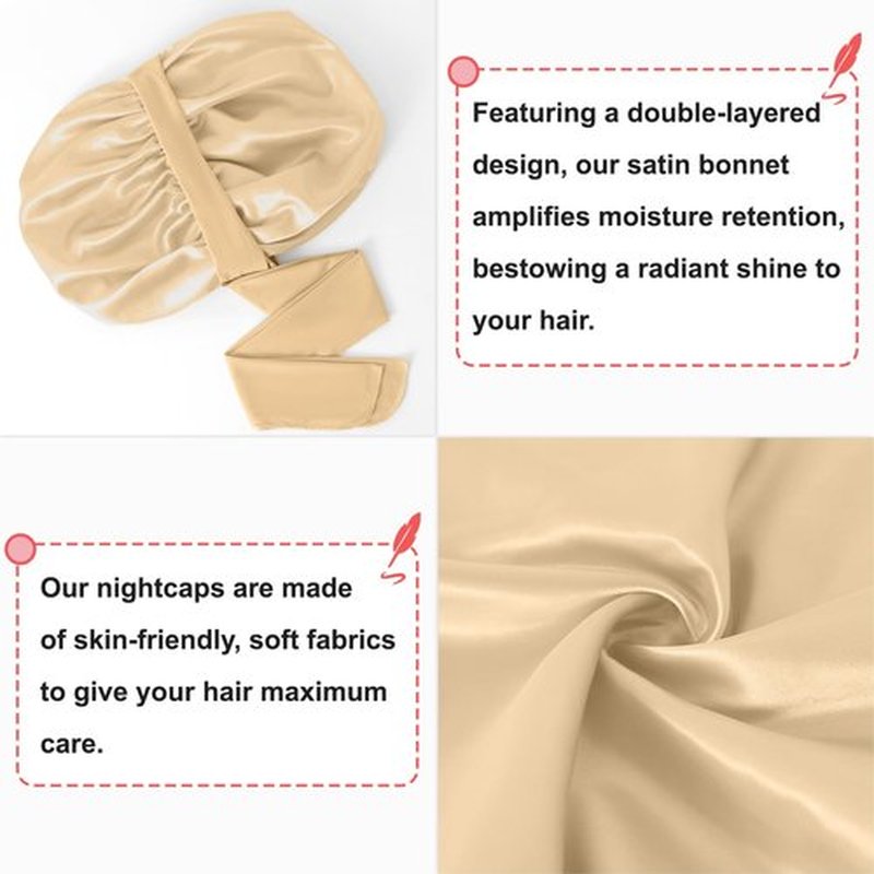 Large Silk Bonnet for Sleeping, Double Layer Satin Bonnets for Women Natural Curly Hair, Silky satin hair Bonnet with Tie Band Hair Wrap Shower Cap