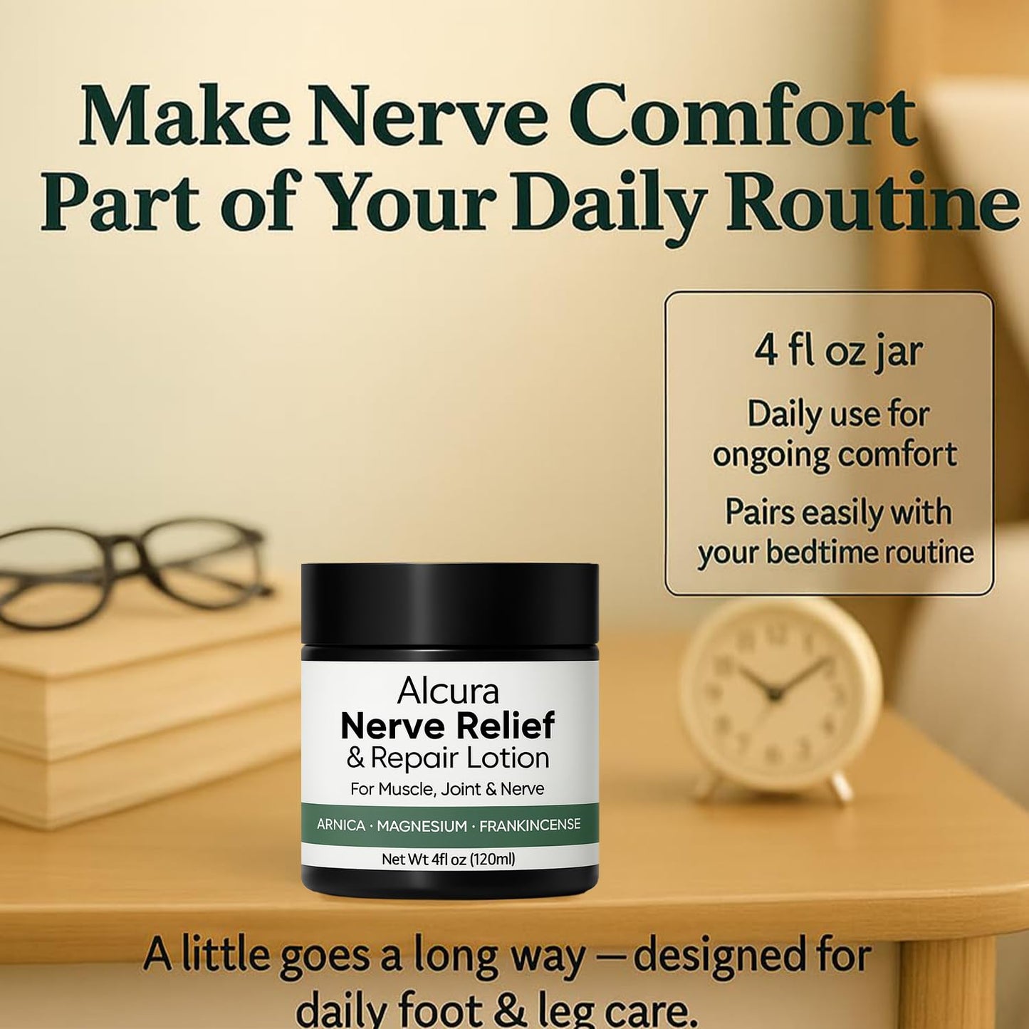 Alcura Nerve Cream, Alcuras Neuropathy Lotion with Arnica & Magnesium, Daily Soothing Moisturizing, Suitable for Knee, Lumbar, Joint, Neck, Hand and Foot 4 fl oz