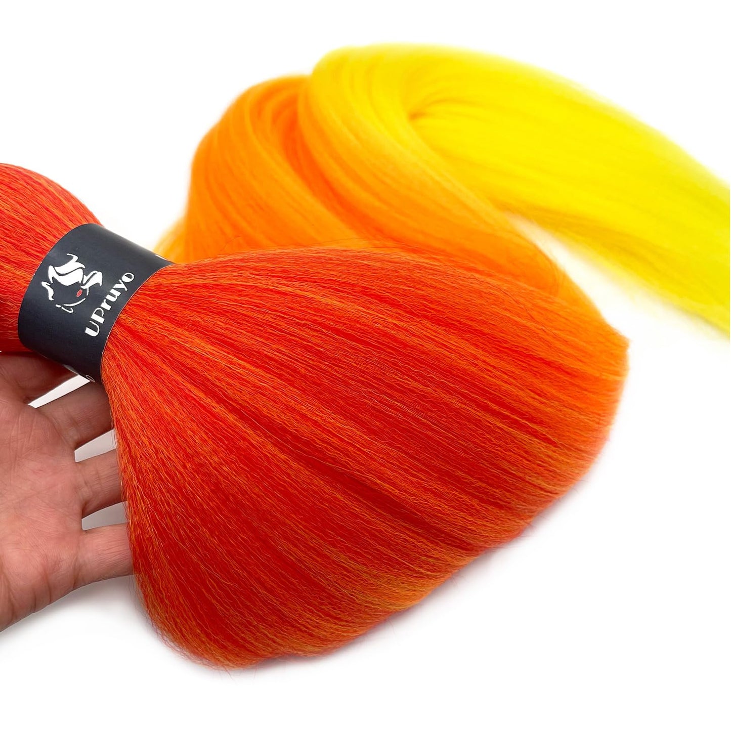 UPruyo Red Orange Yellow Ombre Braiding Hair Pre Stretched Kanekalo Colored Braiding Hair Extensions for Braiding Box Braids Prestretched Pre Sectioned Braiding Hair Ombre 26 inch