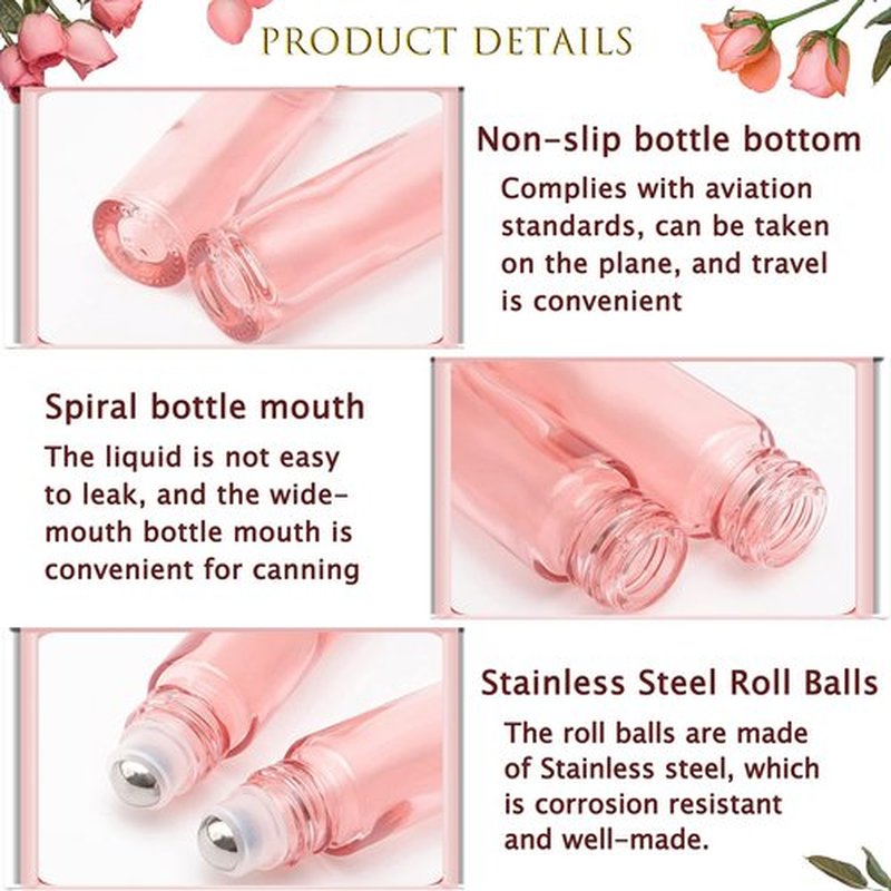 Newzoll 45 Pcs Glass Roller Bottles, 10 ml Thick Glass Roll on Bottles Massage Glass Roller Vials Containers for Essential Oil Perfumes Aromatherapy Lip Balms, Rose Gold