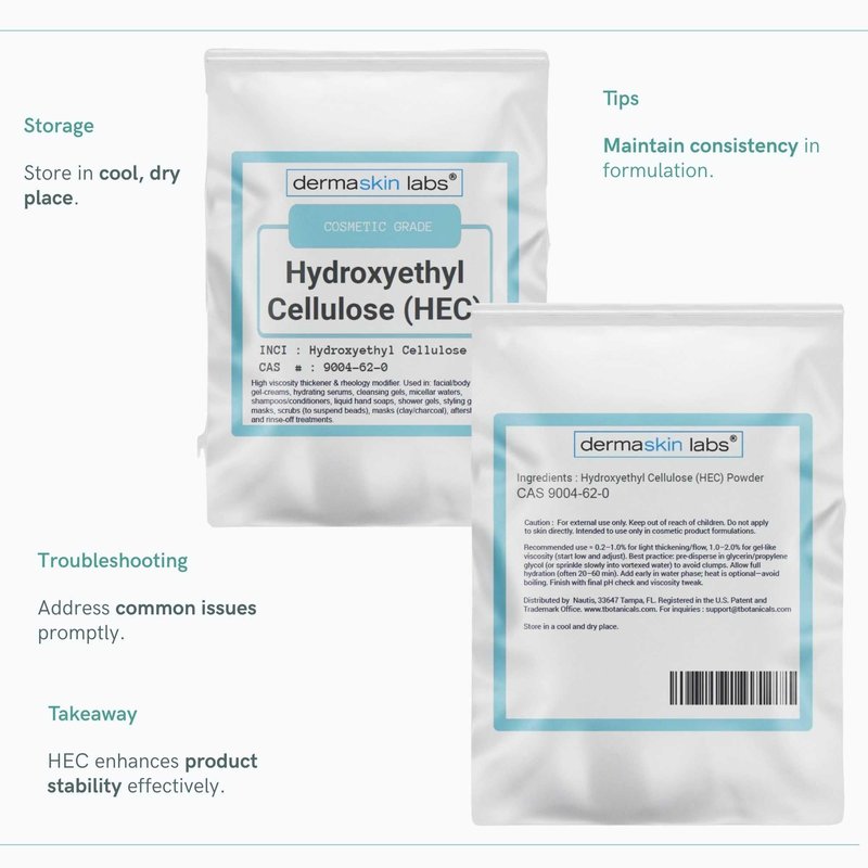 Hydroxyethyl Cellulose (HEC) Powder – High Viscosity Cosmetic Grade Thickener for Lotions, Shampoos, Serums & Gels – Smooth Texture, Suspension Aid, Clear-to-Translucent Viscosity Boost