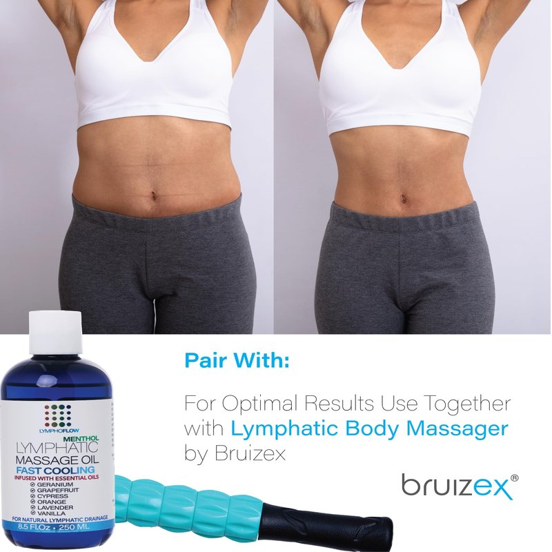 Bruizex Lymphatic Drainage Massage Oil with Arnica & Menthol for After Procedure Body Care & Lymphatic Drainage Massager, Liposuction, 360 Lipo, BBL, Tummy Tuck Body Massage, Cooling Formula - 8.5 Oz