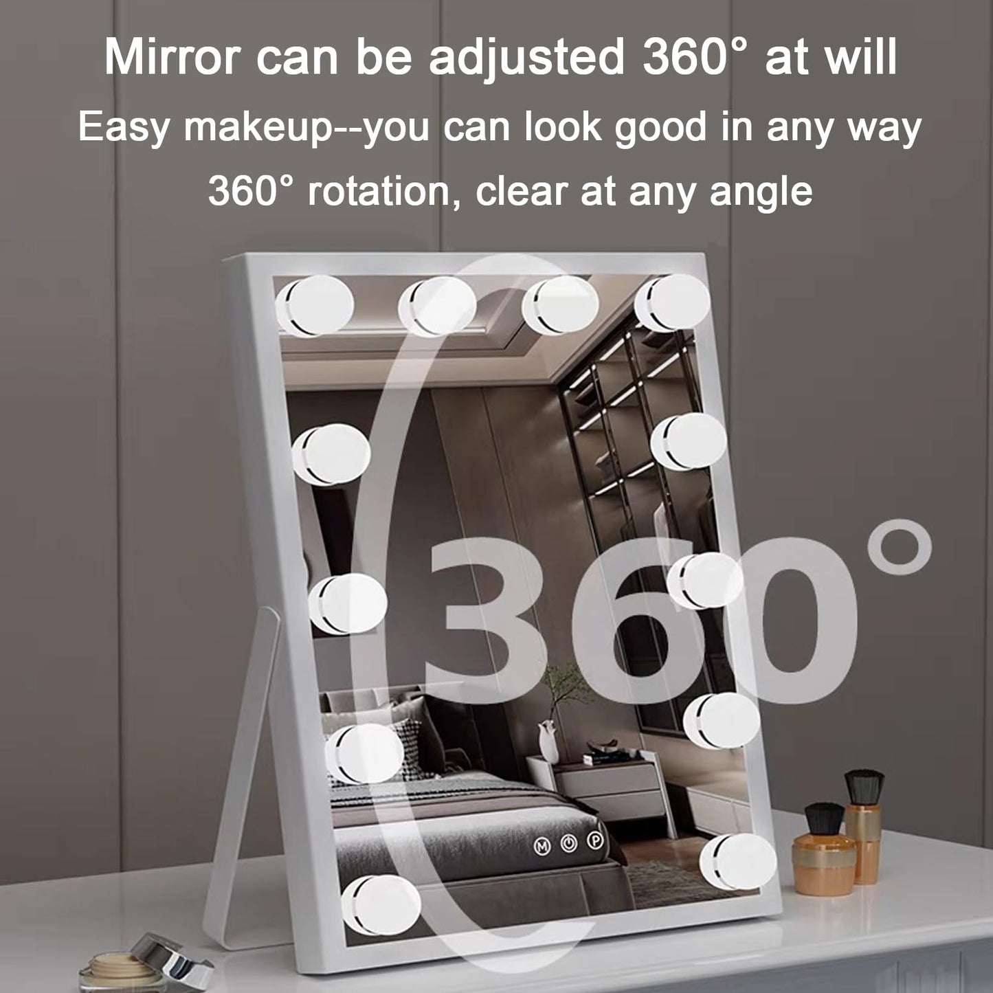 Nacvmry 10"x 12" Vanity Mirror with Lights, Hollywood Lighted Makeup Mirror with 3 Color Modes and 12 Dimmable Diamond LED Light Bulbs, Touch Control for Bedroom, White