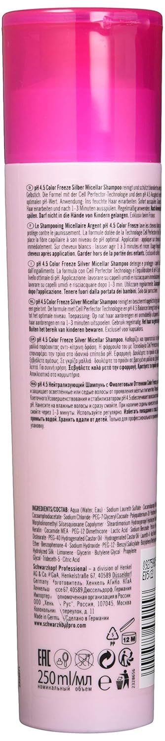 Schwarzkopf BC Bonacure pH 4.5 Color Freeze Silver Micellar Shampoo 8.5 Ounce / 250 Milliliters