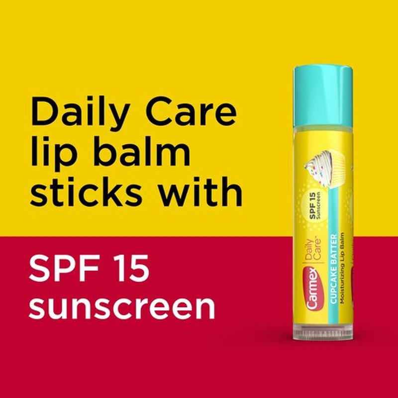 Carmex Daily Care Moisturizing Lip Balm with SPF 15, Cupcake Batter Lip Balm Sticks, 0.15 OZ Each - 15 Count