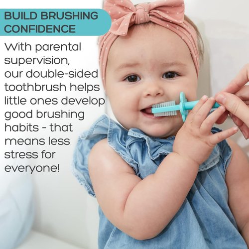 grabease Toddler Baby Infant Double Sided Toothbrush Baby Toothbrush for Infants, BPA-Free & Phthalate-Free for Baby & Toddler, 4 Pack, Navy, Gray, Orange, Teal