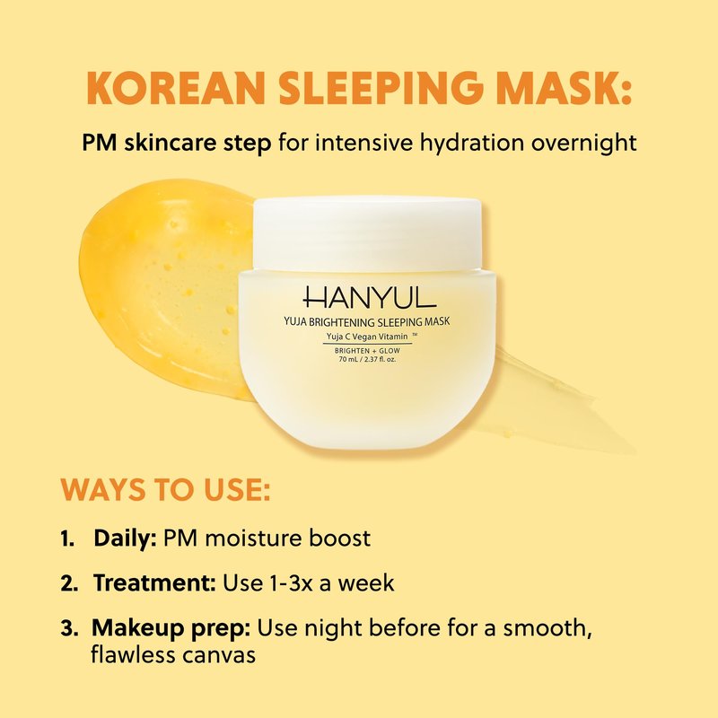 Hanyul Yuja Sleeping Mask | Korean Yuzu Night Cream for Dullness & Uneven Tone | Overnight Moisturizer with Vitamin C, Niacinamide, Antioxidants & Hyaluronic Acid for Hydrating Glow | Vegan
