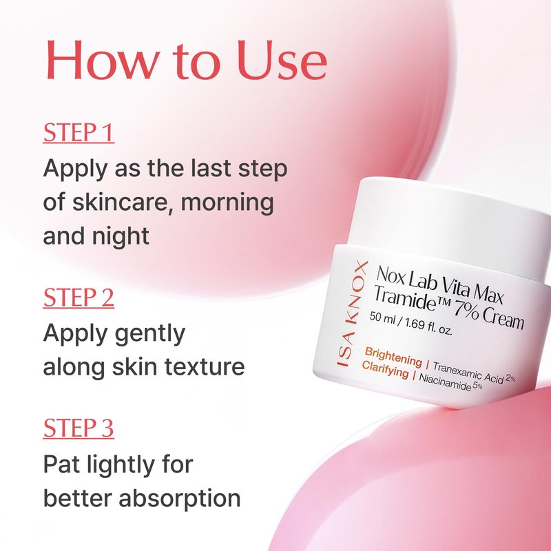 Isa Knox Nox Lab Vita Max Tramide 7% Cream (1.69 fl oz) - Korean Skincare Moisturizing & Tone-Improving Cream with Tramide 7%. Multi-Vitamins, Triple Ceramides & Pink Toning Capsules.