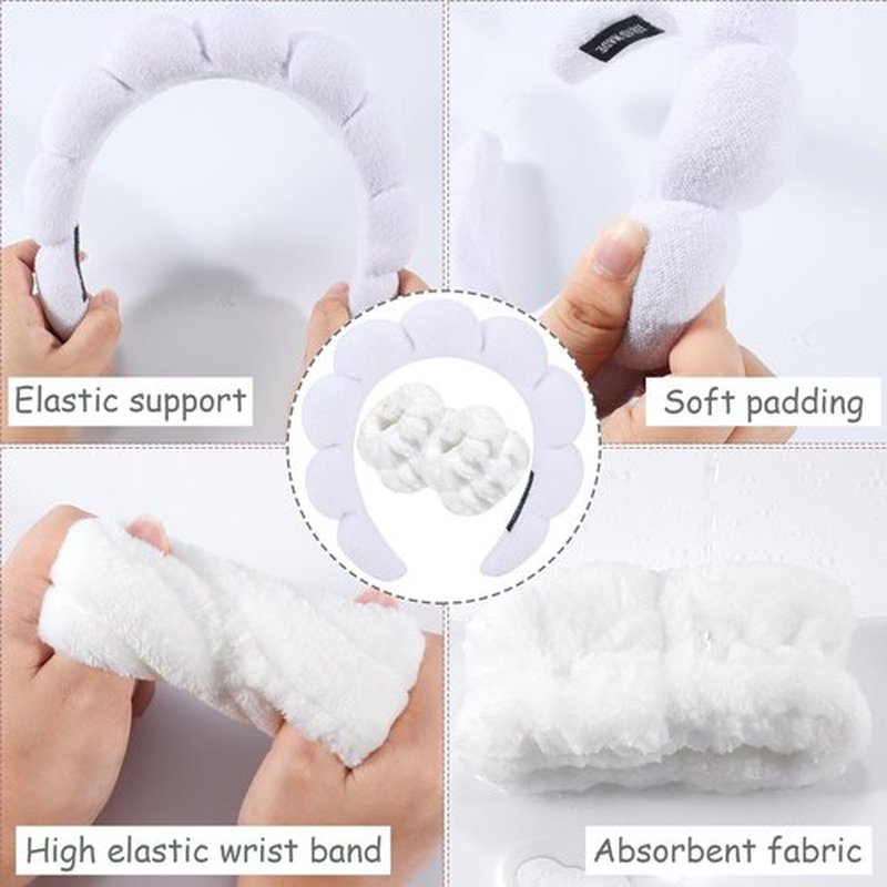 Zkptops Spa Headband for Washing Face Wristband Set Sponge Makeup Skin Care White Headband Wrist Towels Bubble Soft Sponge Hairband for Women Puffy Headwear Winter Non Slip Thick Thin Hair Accessory