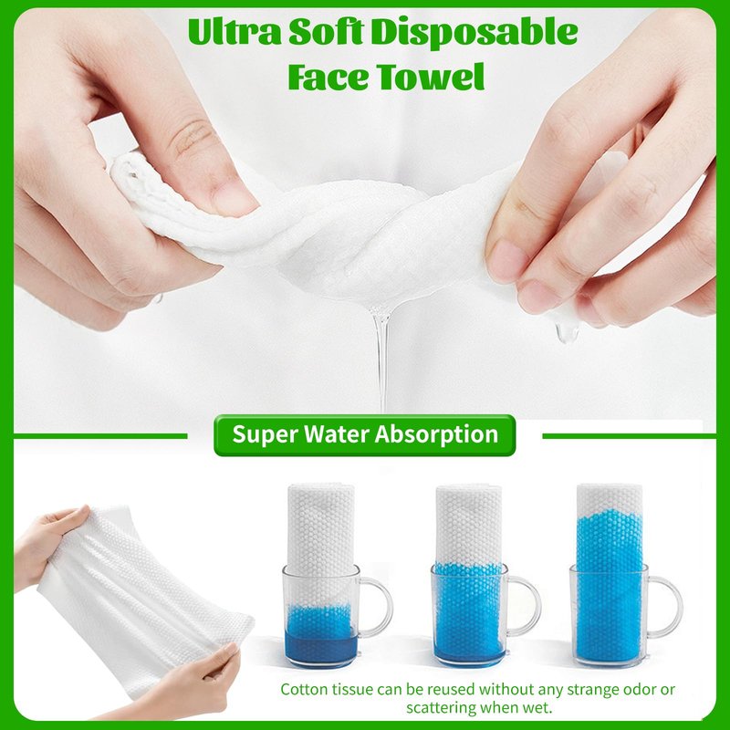 Disposable Face Towels 100 Count, Biodegradable Facial Towels for Sensitive Skin, Ultra Soft & Thick Face Cloth, Lint- free Dry Wipes for Makeup Remover, Skincare and Cleansing (2 Pack)