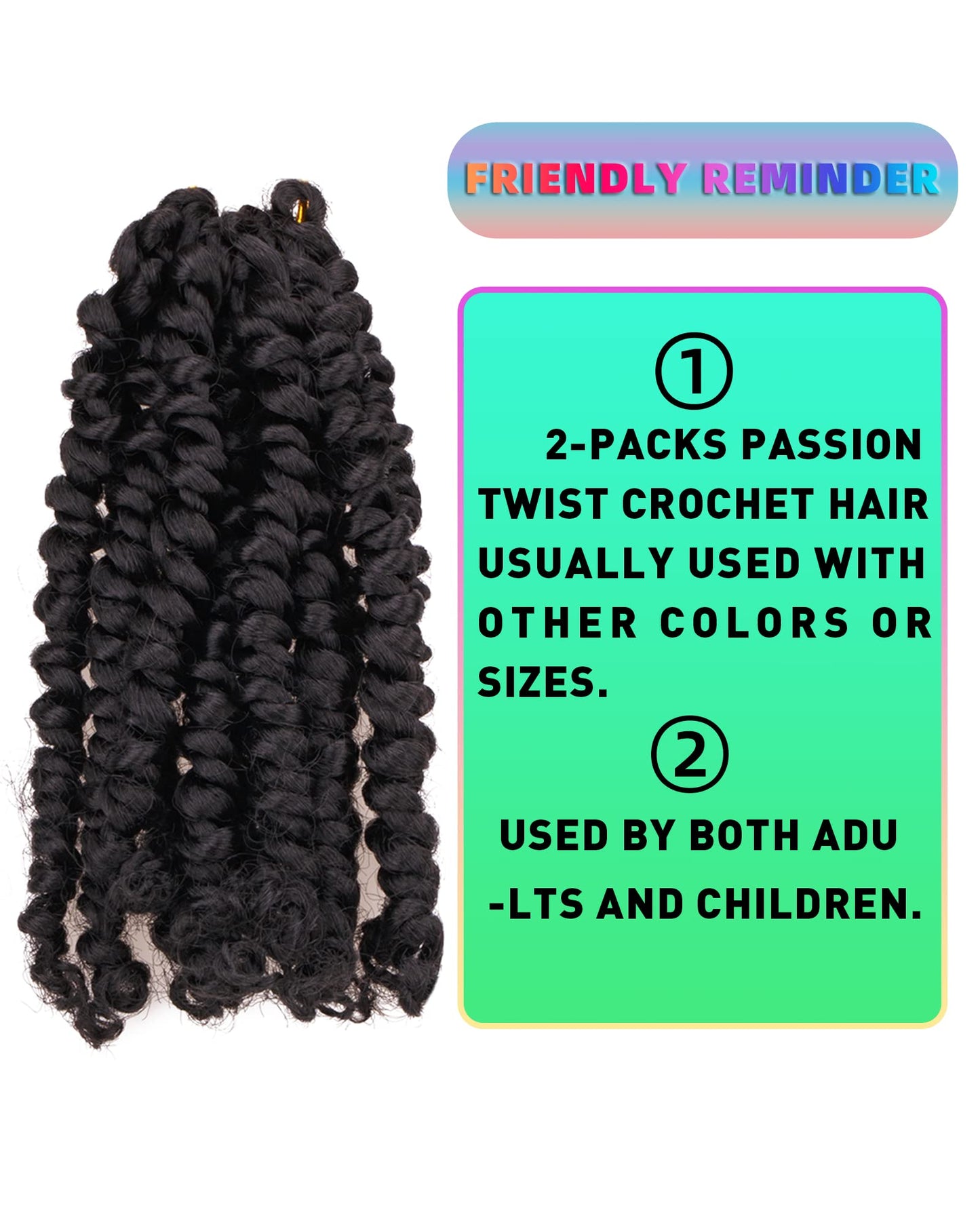 6 Inches 2 Packs Super Short Passion Twist Crochet Hair for Black Women and Kids- Natural Black Pre Looped Pretwisted Crochet Hair,Soft Lightweight Hair Extension Braided by Synthetic Spring Kinky Twist Bohemian Curls(6"-2 Packs,1B)