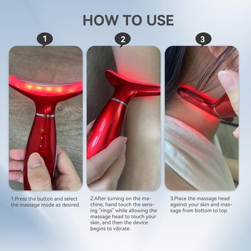 YUNRUO Neck Face Massager, 3-in-1 Portable Facial Massager (Red)