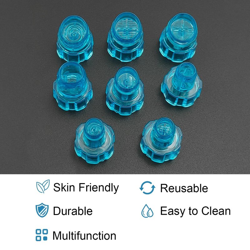 Elitzia Plastic Microderma Heads Facial Aqua Peel Tips Water Peeling Caps Facial Care Skin Cleaning Tool Beauty Machine Replacement Spare Parts 8pcs Per Set (Capri Blue)