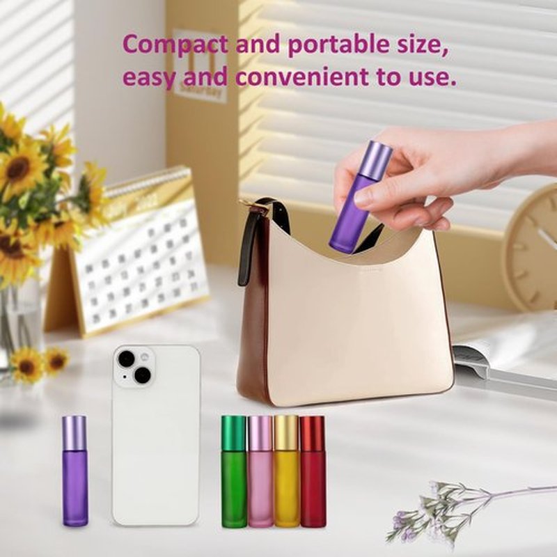 Kesell 10 Pack - 5 Color 10ml Frosted Glass Roller Bottles Vials with Stainless Steel Roller Ball for Essential Oils, Aromatherapy, Perfumes and Lip Balms