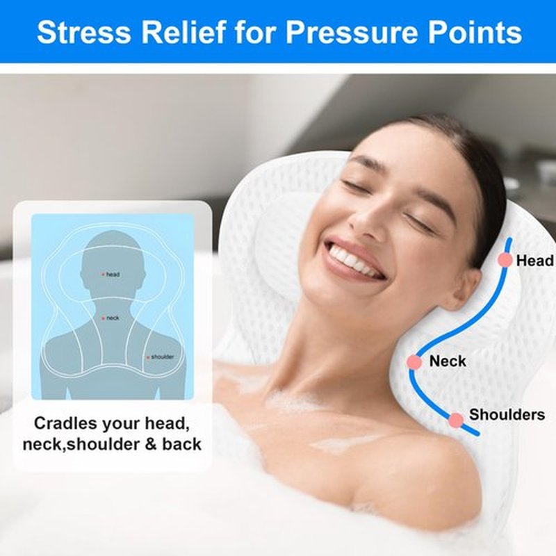 Bath Pillow Bathtub Pillow, Luxury Bath Pillows for Tub Neck Head and Back Support, Soft 4D Mesh Fabric Bath Tub Pillow with Non-Slip Suction Cups,Relaxing Spa Accessories Gifts, Fits All Bathtub