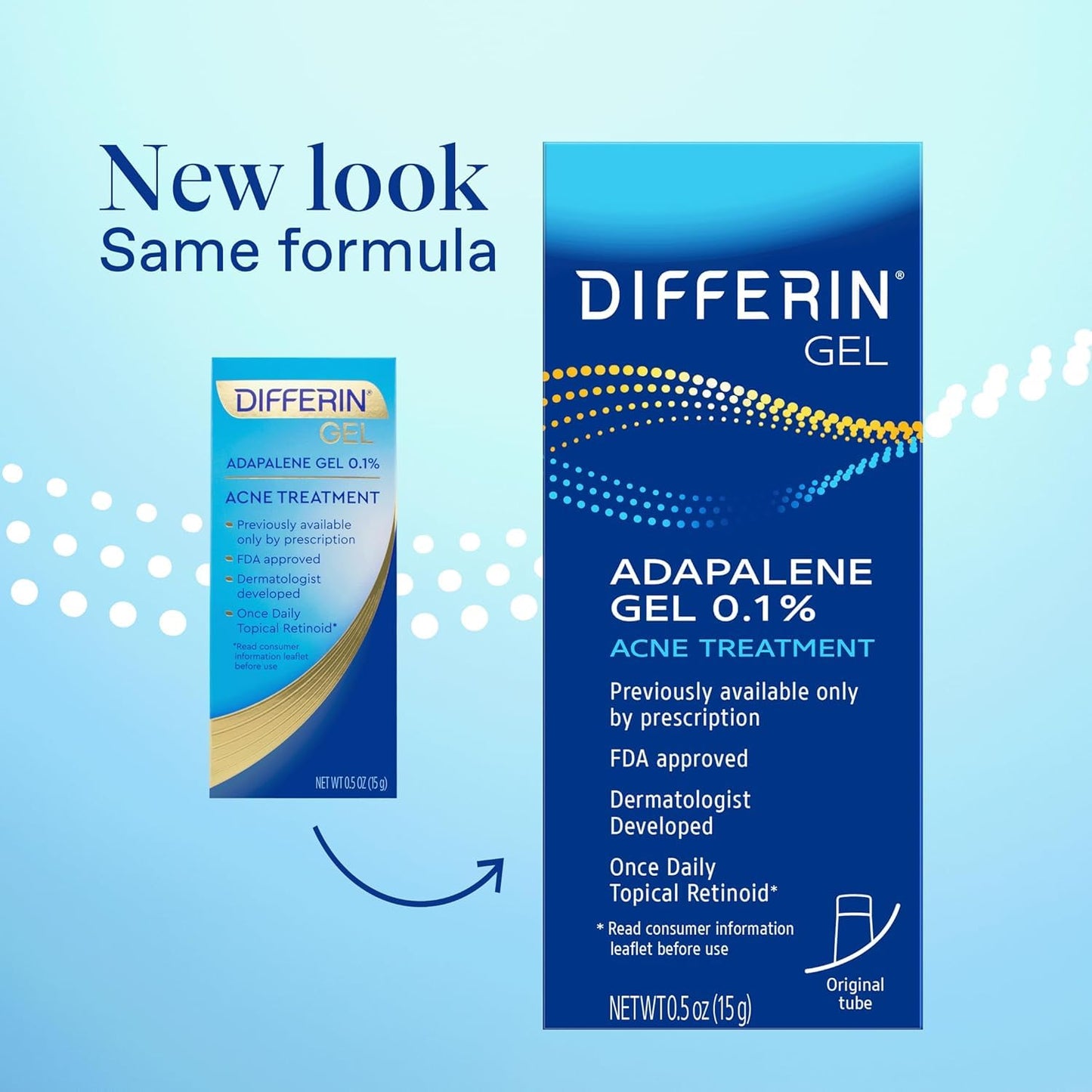 Differin Acne Treatment Gel & Power Patch Set - 36 Acne Patches (18 Large, 18 Small) with 0.1% Adapalene - Perfect Mother's Day Gift