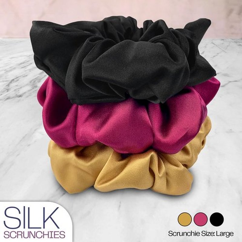 Celestial Silk Mulberry Silk Scrunchies for Hair (Gold, Black, Cranberry)