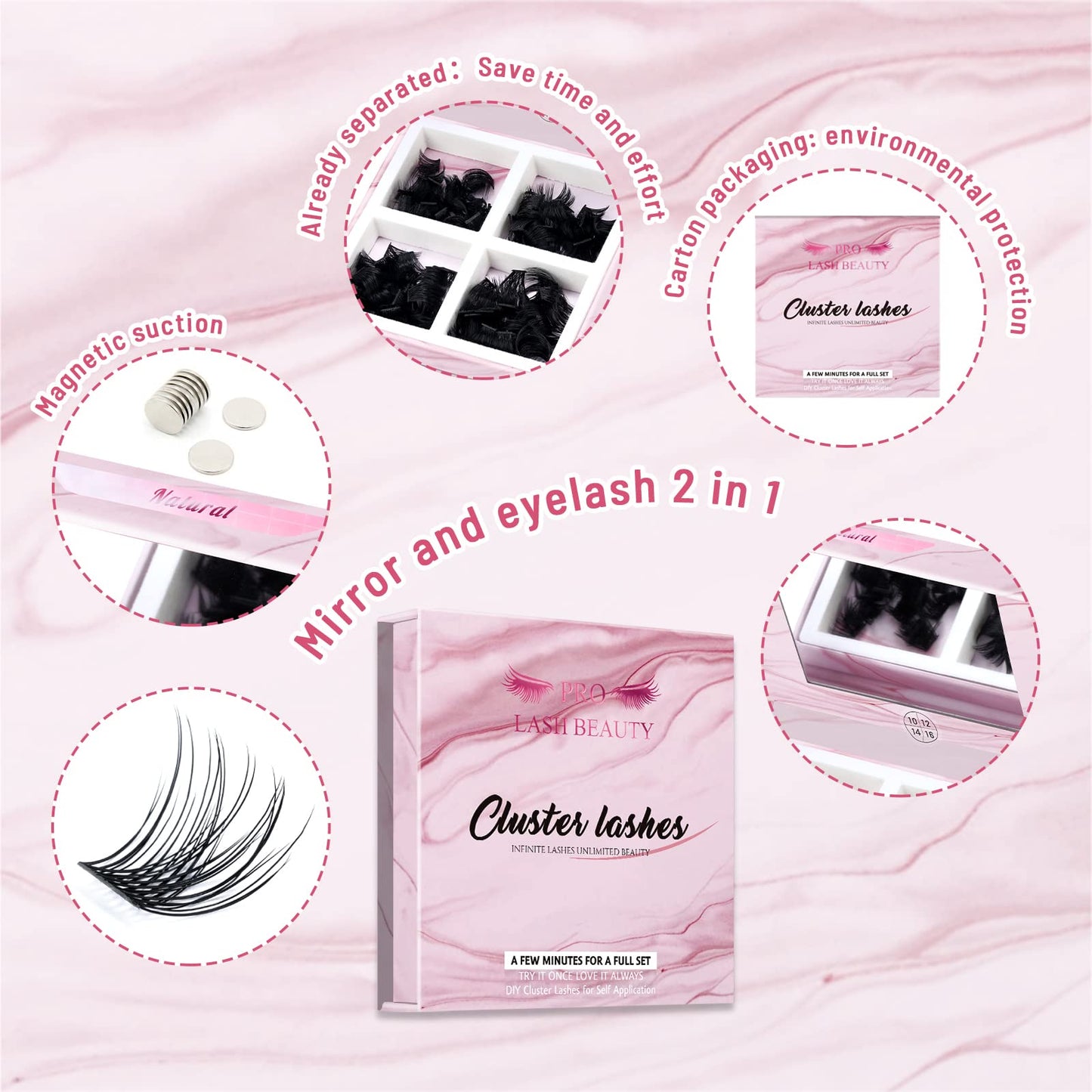 Lash Clusters 180 Pcs Cluster Lashes DIY Individual Lashes Fluffy Cluster Eyelash Extension Eyelash and Mirror 2 in 1 Easy to Apply at home Lashes (Natural,D-10-16mix)