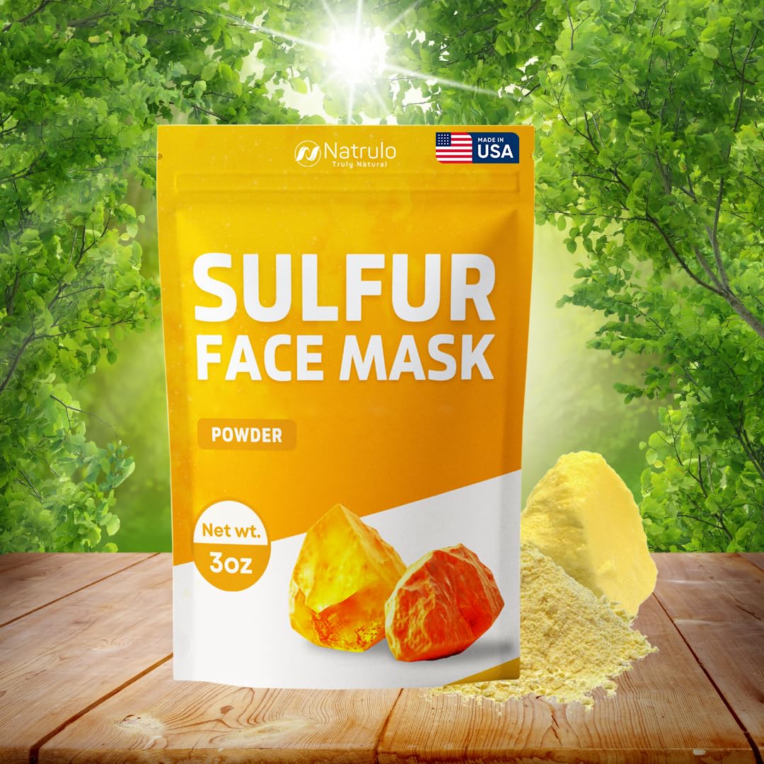 Sulfur Face Mask – All Natural Brightening Facial Clay Mask Powder – Glowing Skincare for Oily & Blemish-Prone Looking Skin – Sulphur & Bentonite Clay Absorb Excess Oil and Cleanse Pores, Made in USA