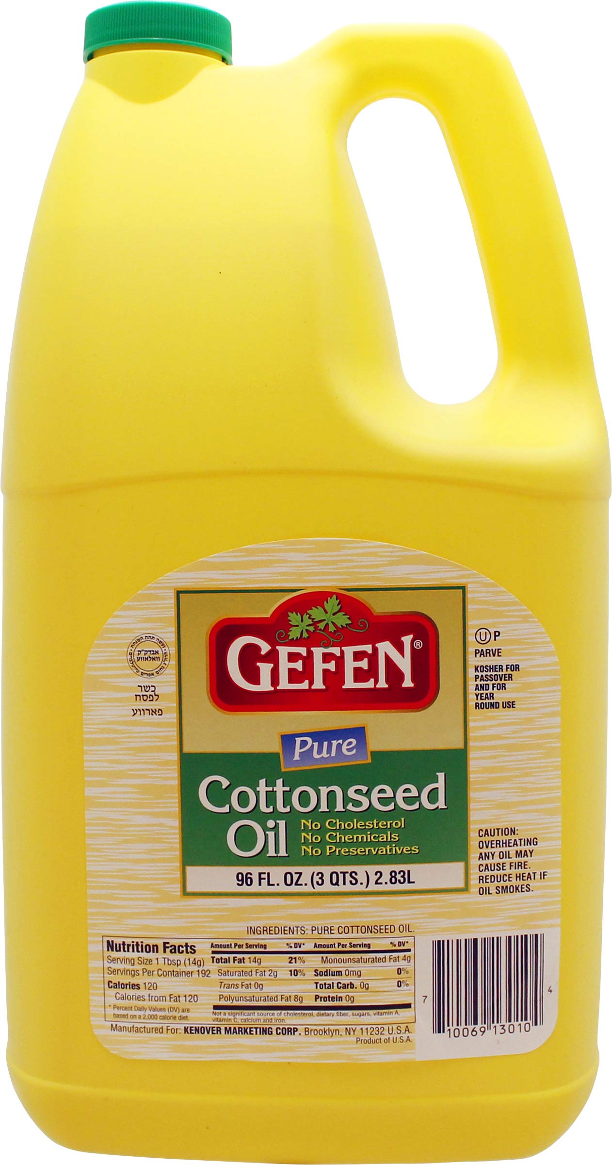 Gefen, Pure Cottonseed Oil, 96oz Easy Pour Bottle with Handle, Great for Frying Beignets, Certified Kosher