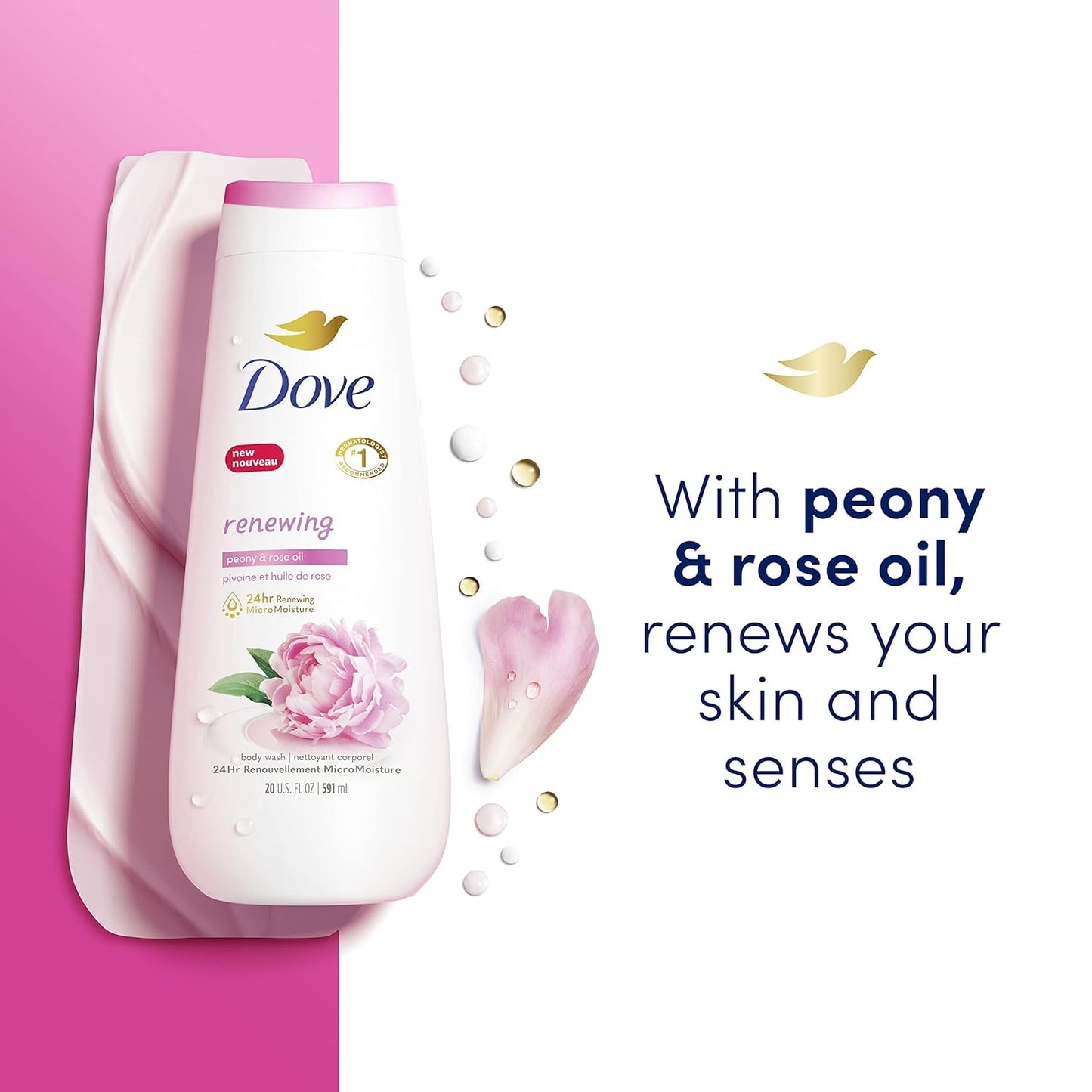Dove Body Wash 100% Gentle Cleansers, Sulfate Free Peony and Rose Oil Effectively Washes Away Bacteria While Nourishing Your Skin, 22 Fl Oz (Pack of 4)