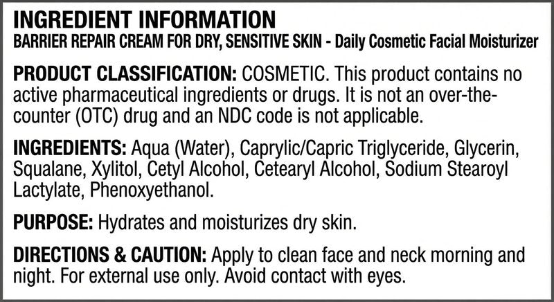 Barrier Repair Cream for Dry, Normal, or Sentitive Skin, Strengthens Barrier, Fast-Absorbing Hydration, Suitable for Dry, Seborrheic, Normal & Sensitive Skin - Dermatitis Gentle Ingredients