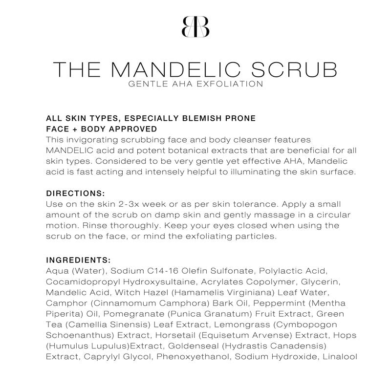 Biba De Sousa The Mandelic Scrub - Gentle AHA Exfoliation - Invigorating Daily Facial Cleanser For All Skin Types - (8 oz)
