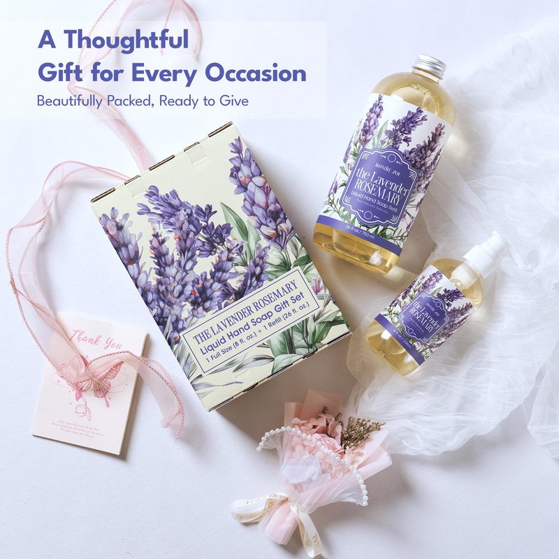 ROMIIE ZOI Liquid Hand Soap Gift Set, 750ml Refill+236ml Liquid Soap, Cruelty-Free, Moisturizing Formula with Essential Oils, For Sensitive Skin, Lavender Rosemary Scent, For Kitchen & Bathroom