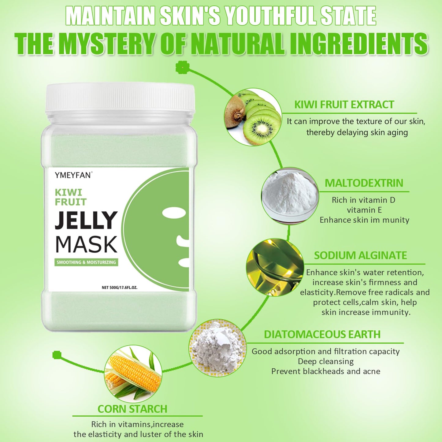 YMEYFAN Jelly Mask for Facials Professional - Kiwi Hydro Jelly Mask Powder, Moisturize & Soothing Face Skin Care for Facial Vajacial Peel Off Mask, Esthetician Supplies, Natural Ingredients Unscent
