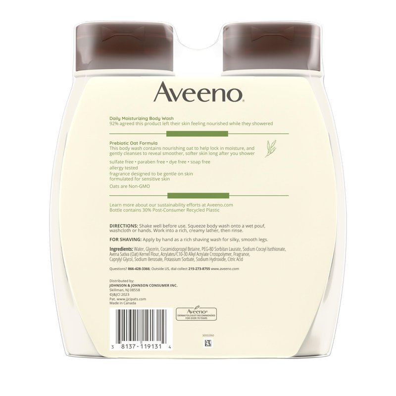 Aveeno Daily Moisturizing Body Wash Cleanser & Shaving Gel for Men & Women, Clean-Rinsing for Softer & Smoother Skin, Gentle & Lightly Scented, 18 fl. Oz, Pack of 3