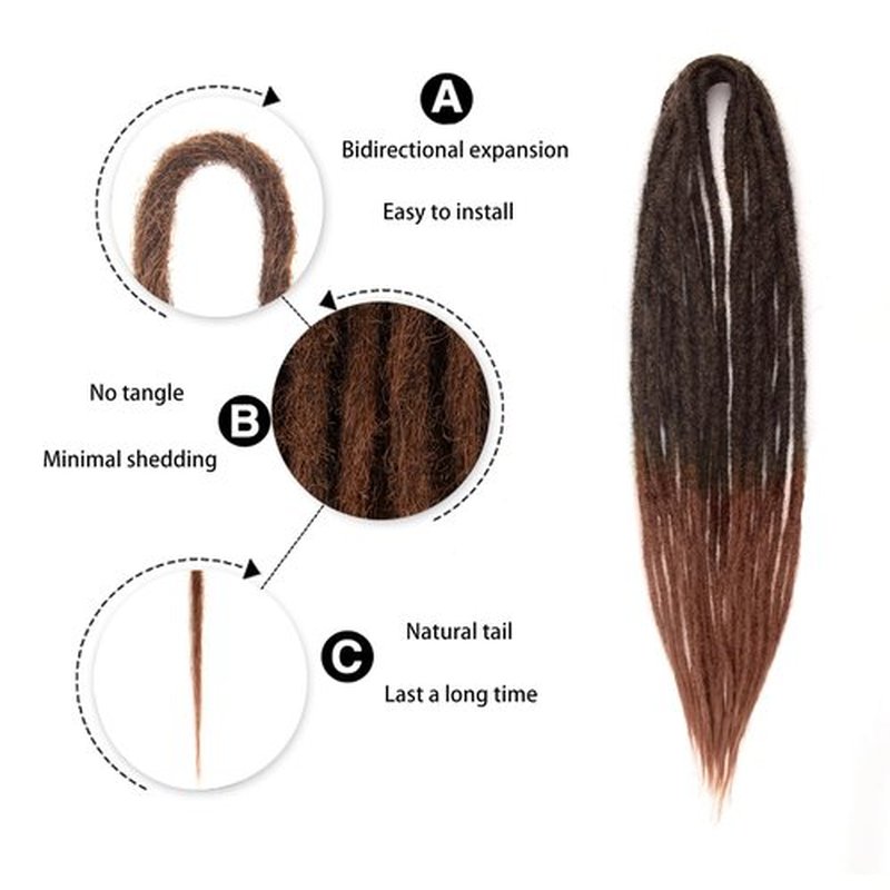 Double Ended Dreadlock Extensions 0.6CM Diameter Synthetic Hair 24Inch 30Strands Reggae Braids Hip-hop Style(Double Ended 30trands,1B/30)