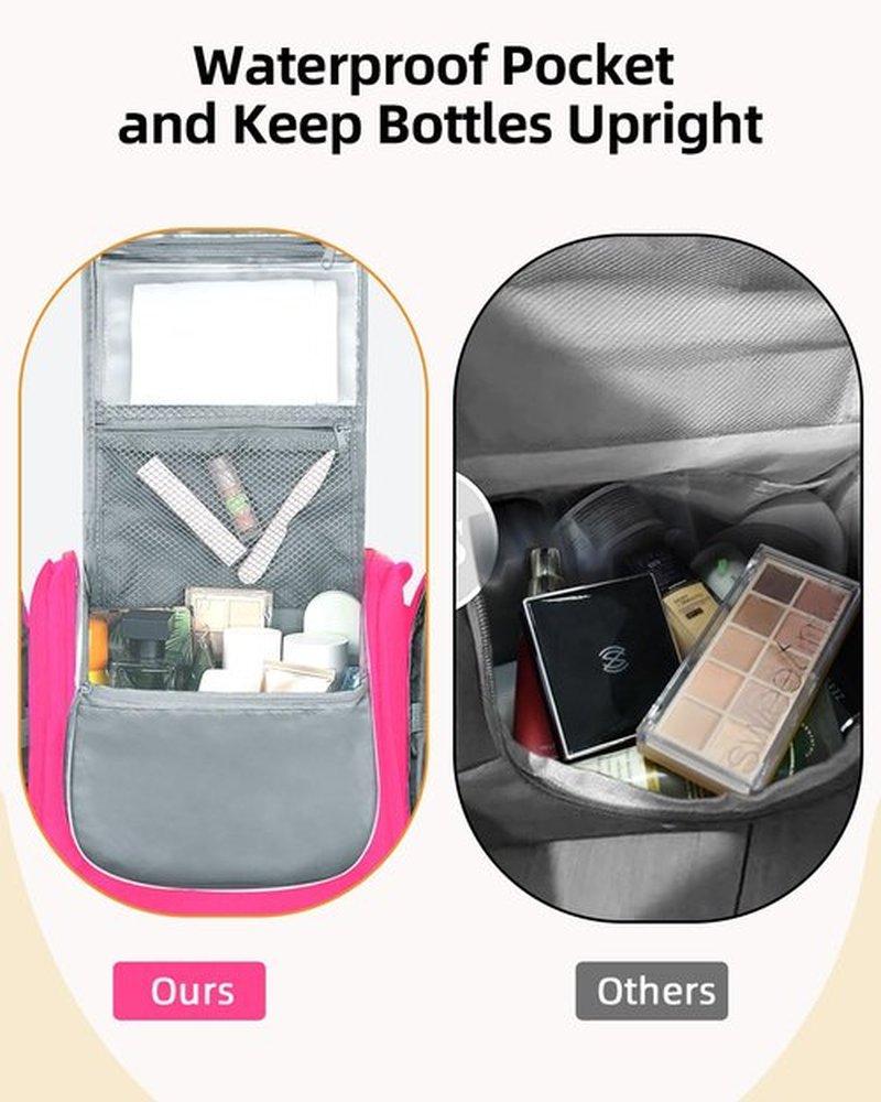 MULISOFT Toiletry Bag for Women, Hanging Travel Toiletry Bag with Large Capacity, Water-resistant Makeup Bag with 16 Compartments for Toiletries and Cosmetics, Toiletry Organizer Bag, Rose Pink