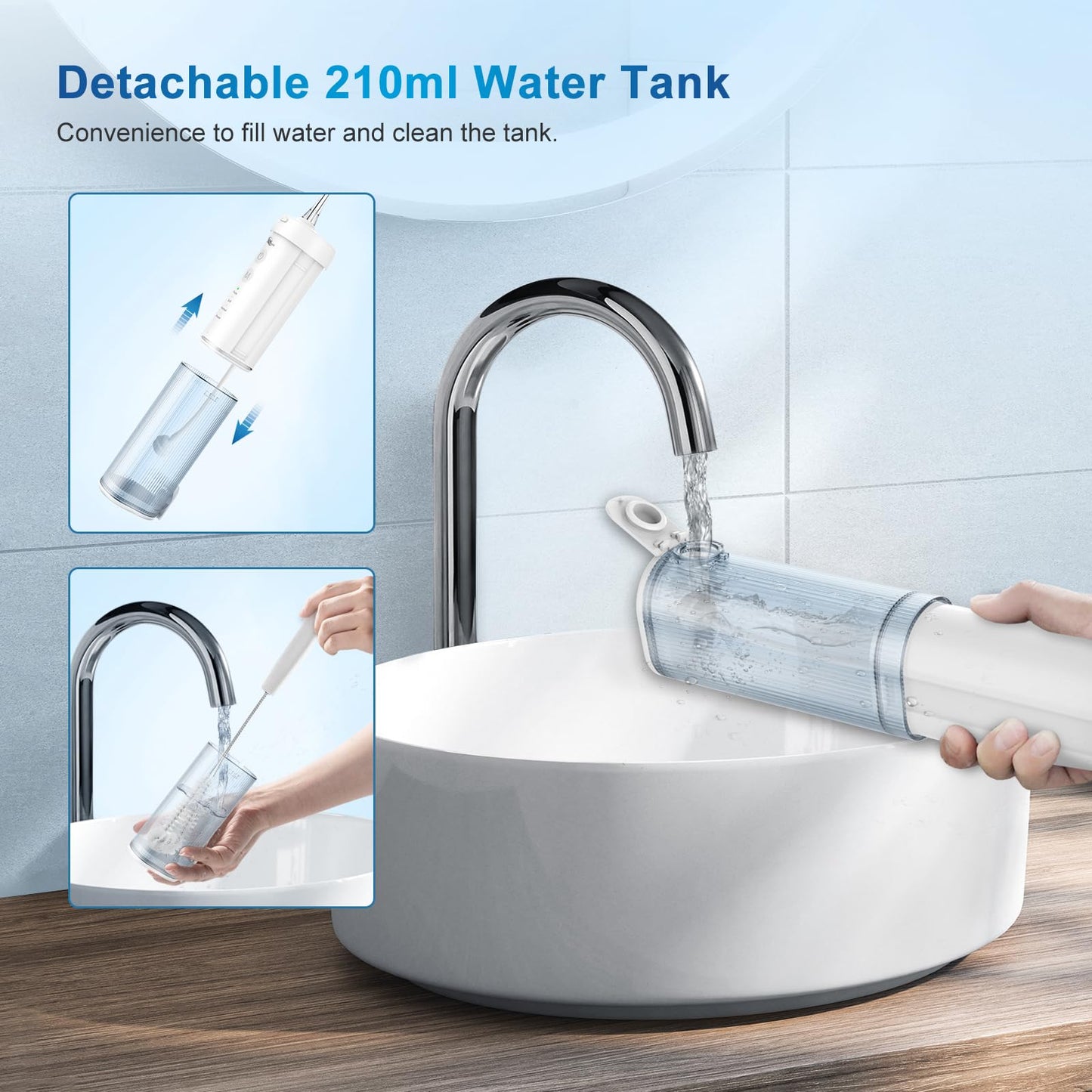JNGOODS Mini Cordless Portable Water Flosser Oral Irrigator Water Teeth Cleaner Pick, Telescopic Water Tank, 4 Modes & IPX7 Waterproof, Home & Travel Water Flossers for Teeth, Braces Bridges Care.