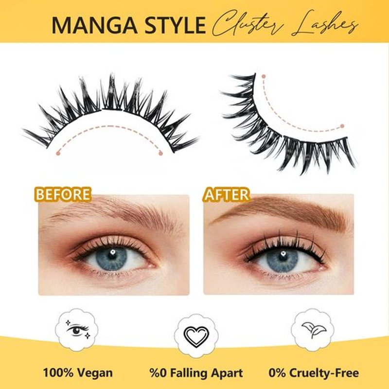 LANKIZ Manga Lashes, 112pcs Lash Clusters, DIY Lash Extesnions with Bottom Lashes, Natural Look Cosplay Manga Eyelashes,72 pcs Cluster Lashes with 40 pcs Bottom Lashes