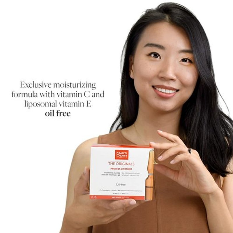 MartiDerm Proteos Liposome Ampoule for Women and Men with Proteoglycans, Vitamin E and C, for Oily Skin Deep Moisturizer and Firming, 10 Ampoules.