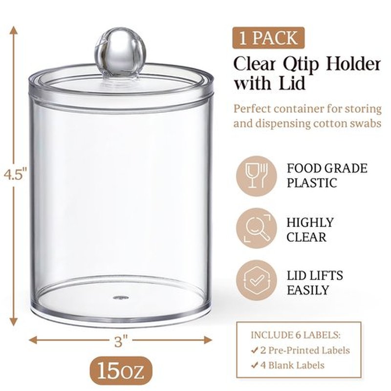 700 Count Cotton Swabs with 1 Clear Dispenser Holder - Double Pointed Tips & Thick Cotton & Sturdy Bamboo Stick - Eco-Friendly, Biodegradable Natural Cotton Buds for Makeup, Hygiene, Beauty Care