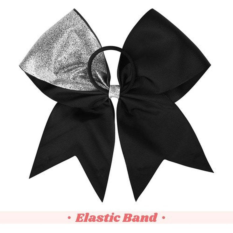 DEEKA 8PCS 8" Two Toned Large Glitter Cheer Bows Shiny Cheer Hair Bows Ponytail Holder Handmade for Cheerleader Girls Softball Sports -g Silver/Black