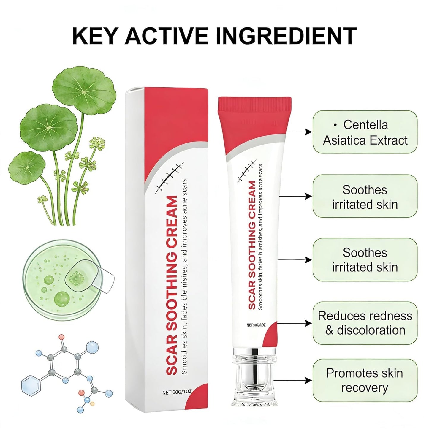 CleJoy Scar Soothing Cream & Smoothing Cream for Scars - Gentle Care for Sensitive Skin, Helps Improve Appearance of Scars, Reduces Redness, Lightweight Non-Greasy Formula