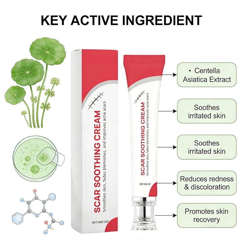 CleJoy Scar Soothing Cream & Smoothing Cream for Scars - Gentle Care for Sensitive Skin, Helps Improve Appearance of Scars, Reduces Redness, Lightweight Non-Greasy Formula