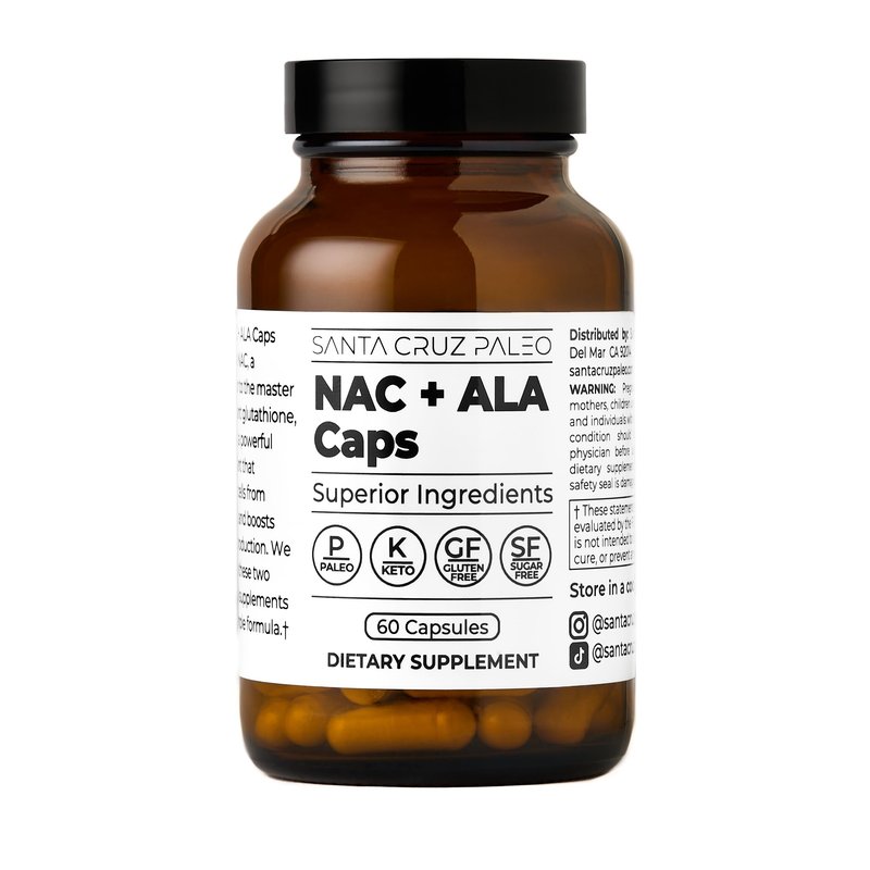 Santa Cruz Paleo, NAC + ALA Caps, NAC Supplement and Antioxidant Complex with Alpha Lipoic Acid and N-Acetyl Cysteine, Cellular Support and Nutrient Balance, Gluten Free, Keto, Paleo, 60 Capsules
