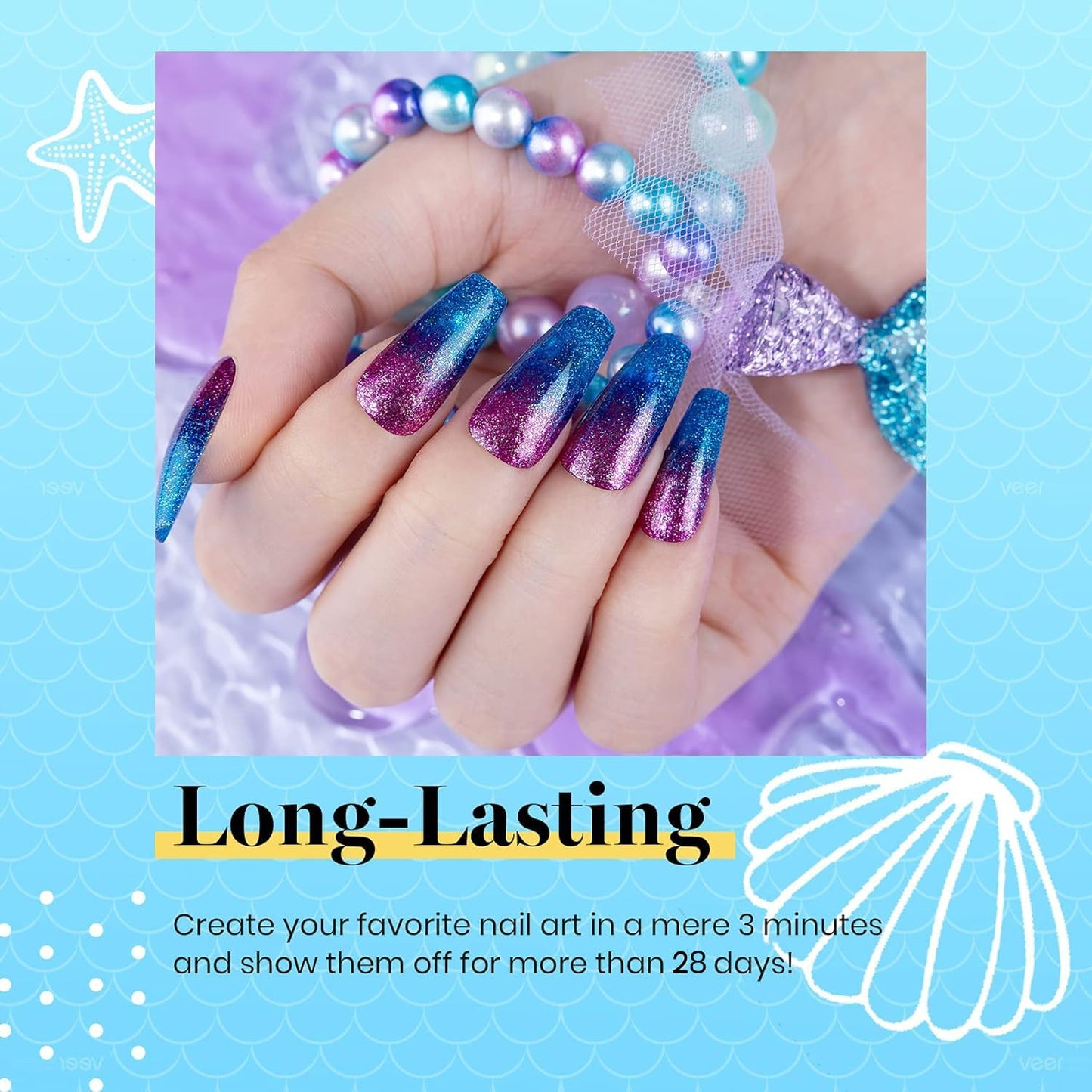 Beetles Summer Mermaid Gel Nail Polish Set, 20 Colors Blue Green Pink Purple Shimmery Glitter Summer Gel Polish Kit with Base Gel Top Coat Soak off Uv Nail Gel Gift for Girls