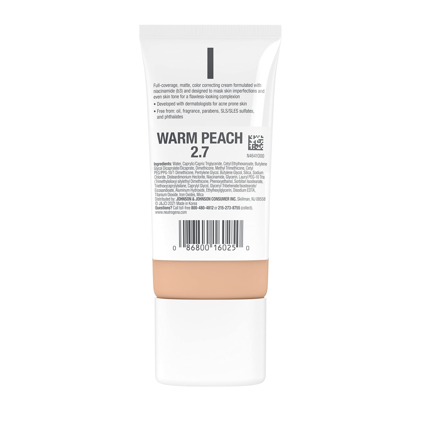 Neutrogena Clear Coverage Flawless Matte CC Cream, Full-Coverage Color Correcting Cream Face Makeup with Niacinamide (b3), Hypoallergenic, Oil Free & -Fragrance Free, Warm Peach, 1 oz