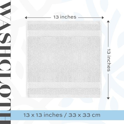 White Classic Luxury Cotton Washcloths - Large Hotel Spa Bathroom Face Towel | 12 Pack | Silver