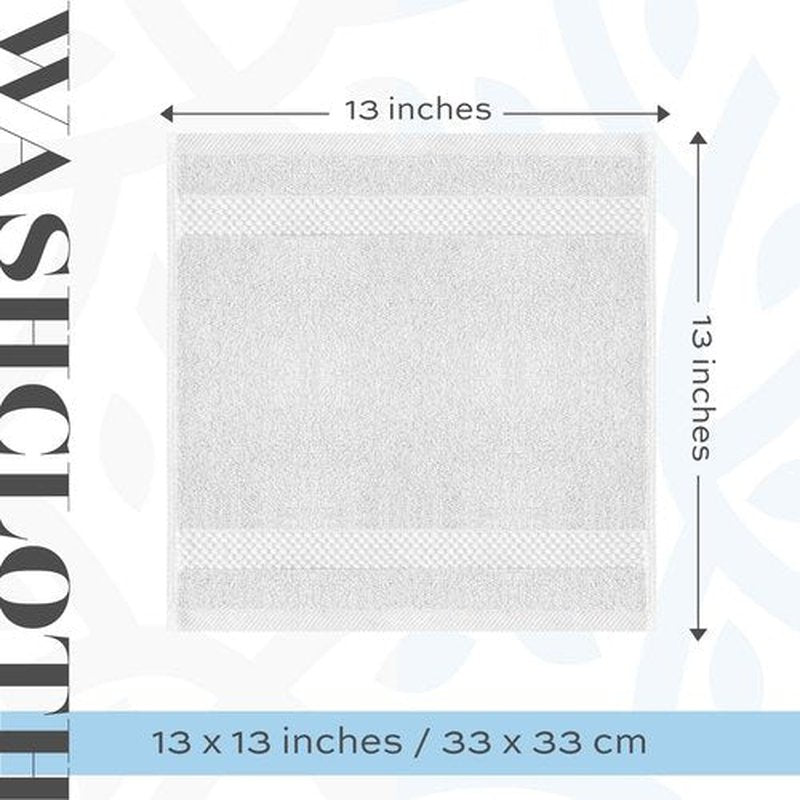 White Classic Luxury Cotton Washcloths - Large Hotel Spa Bathroom Face Towel | 12 Pack | Silver