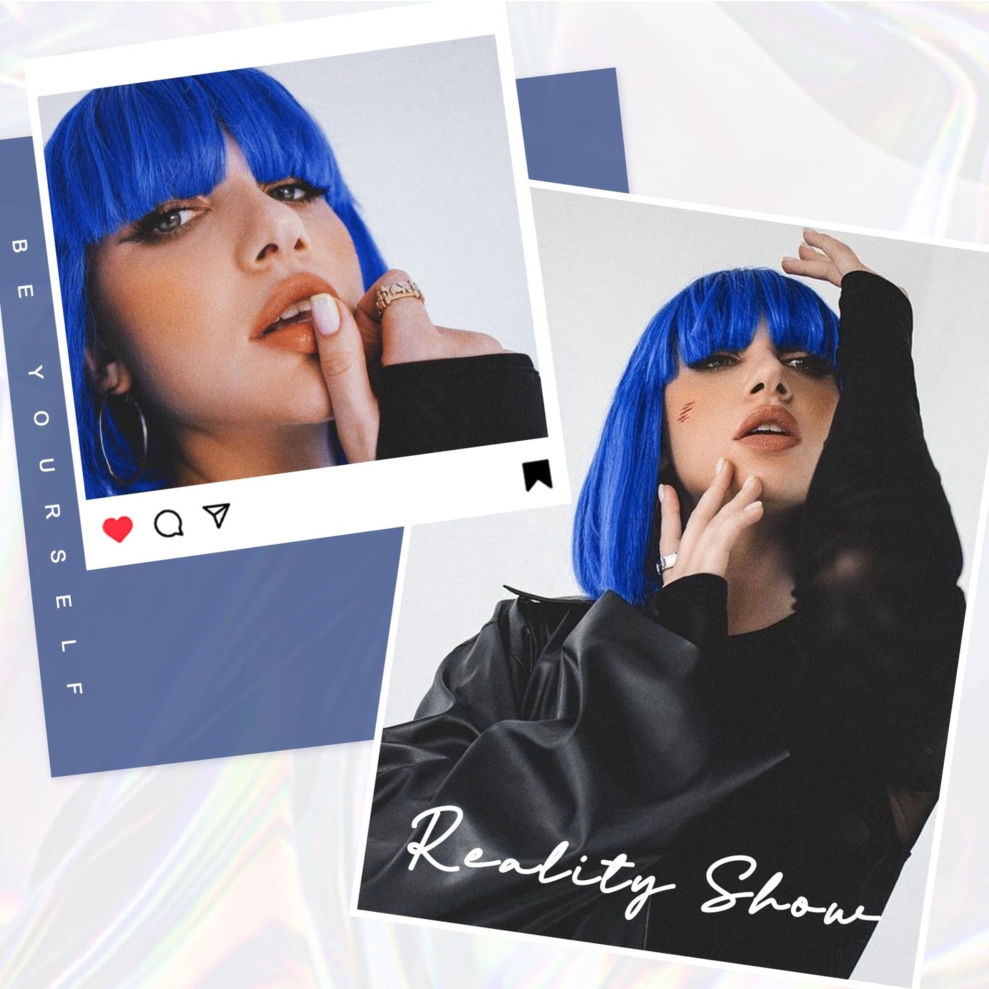 Aida ble Blue Bob Wigs - 12'' Short Bob Wigs for Women Blue Bob Wig With Bangs Super Soft and Easy to Wear Straight Bob Wig, Colorful Synthetic Wig for Daily, Cosplay, Halloween