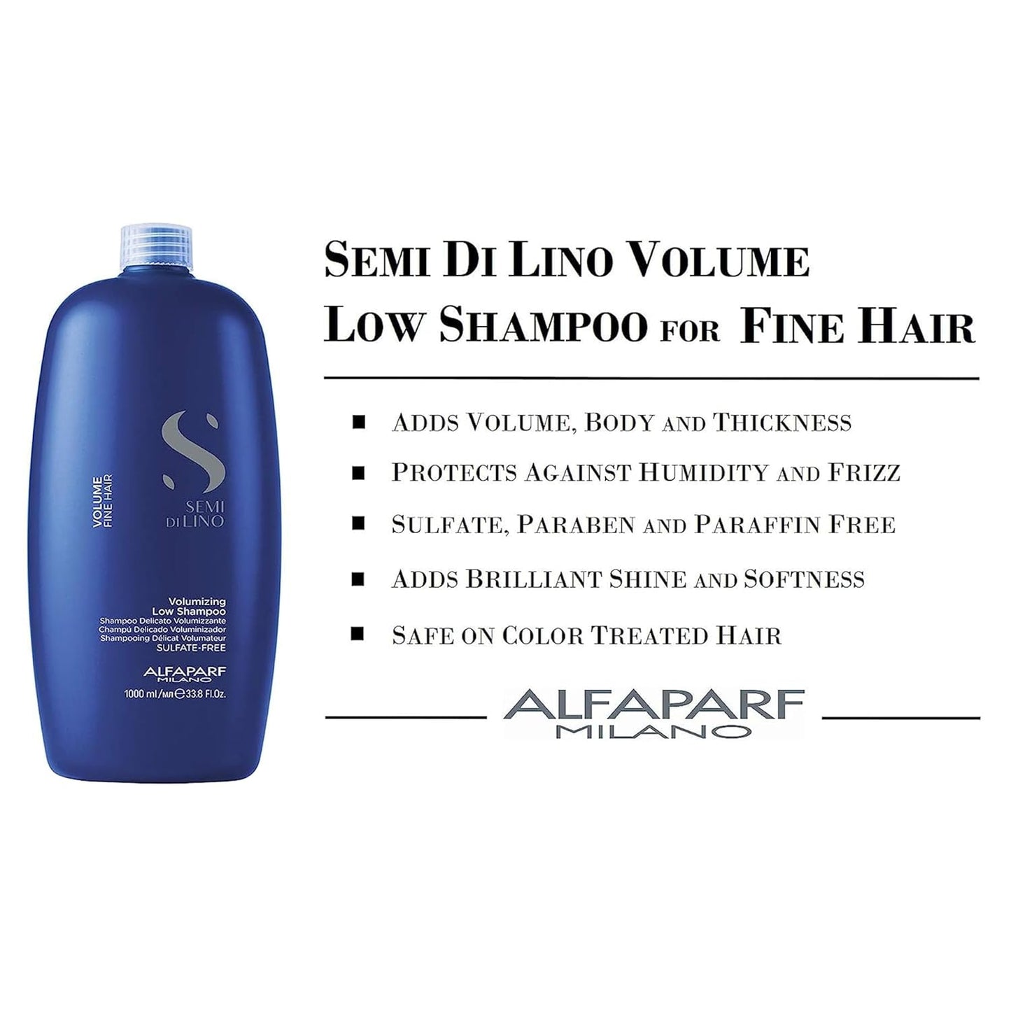 Alfaparf Milano Semi Di Lino Volume Shampoo For Fine Hair – Sulfate Free Volumizing Low Shampoo - Adds Intense Volume, Thickness and Body - Anti-Frizz - Professional Salon Quality
