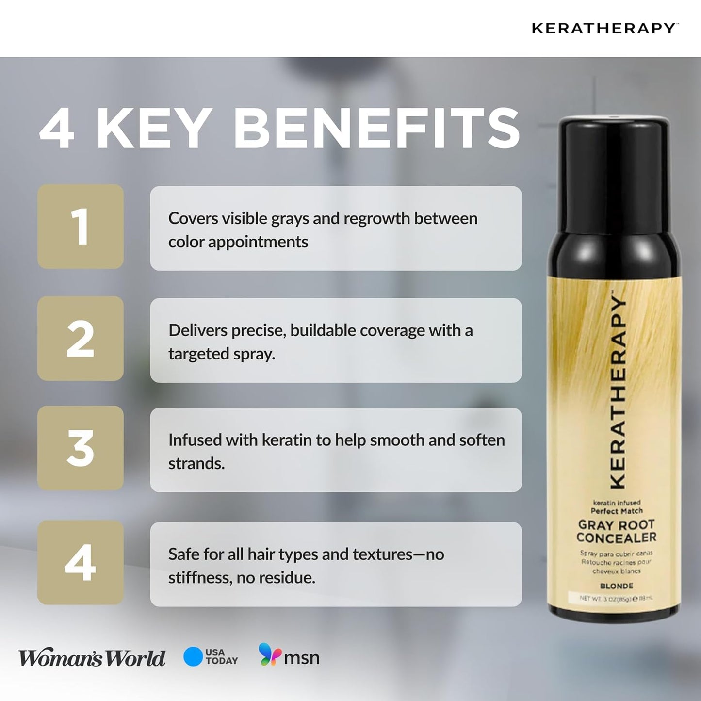 Keratherapy Keratin Infused Perfect Match Gray Root Concealer Spray, Light Brown, 3 oz, 118ml - Root Cover Up Spray to Hide Gray Roots - Keratin Therapy Hair Darkening & Temporary Scalp Concealer