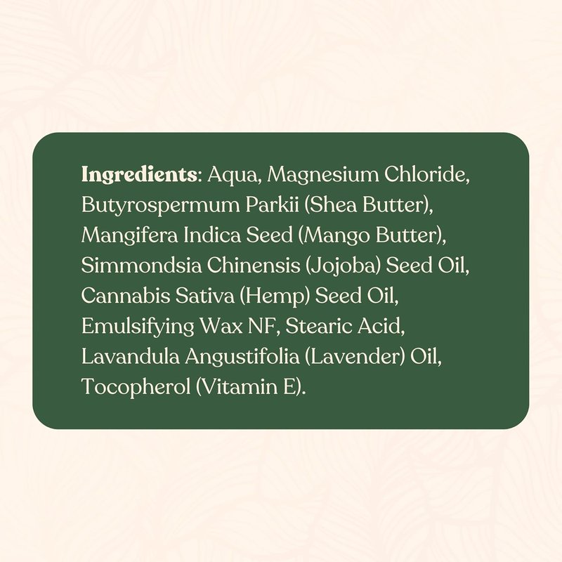 Magnesium Cream for Pain Relief | Infused with Hemp Seed Oil & Jojoba | Lavender Scent - 4oz Glass Jar