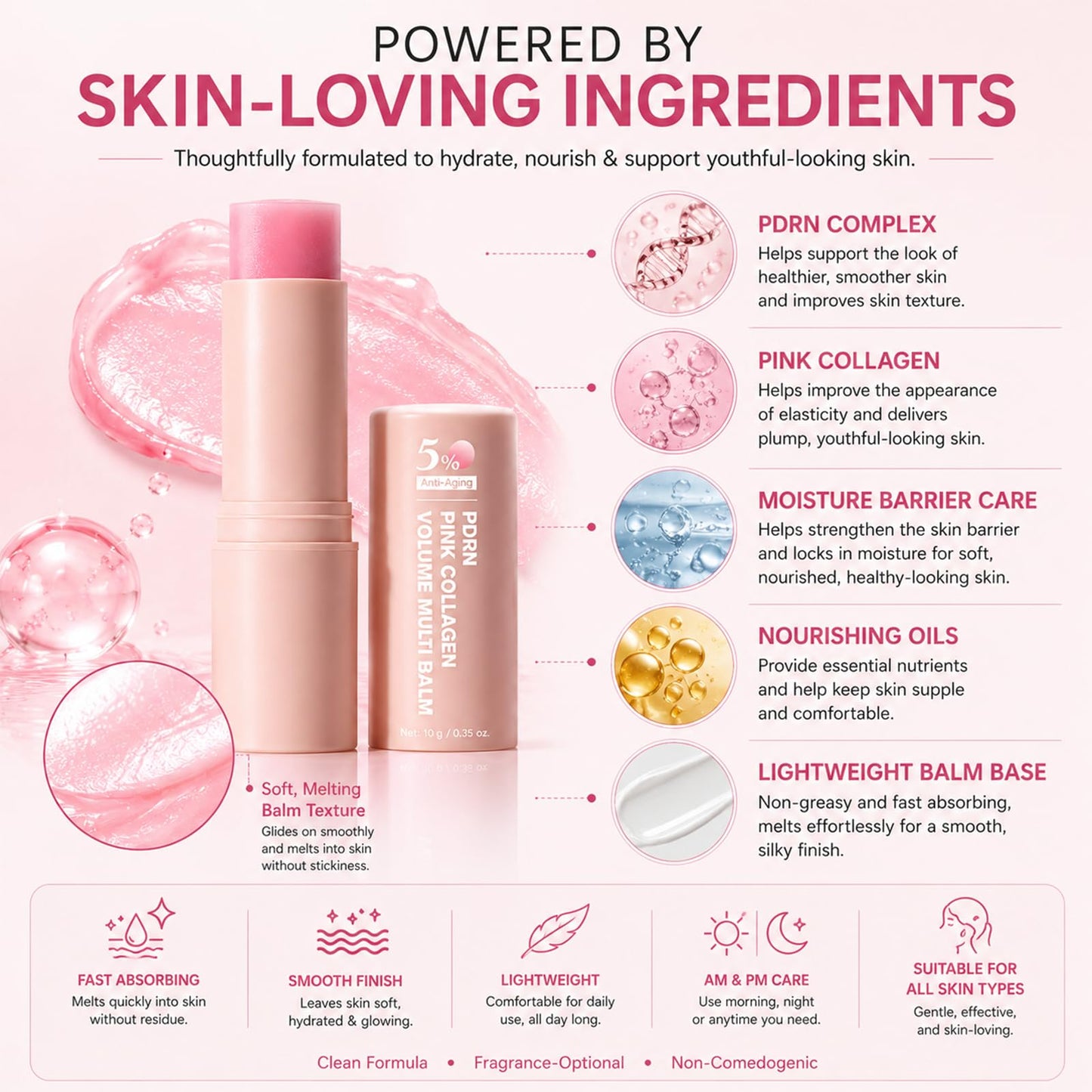 PDRN Pink Collagen Volume Multi Balm Stick, 0.35 oz