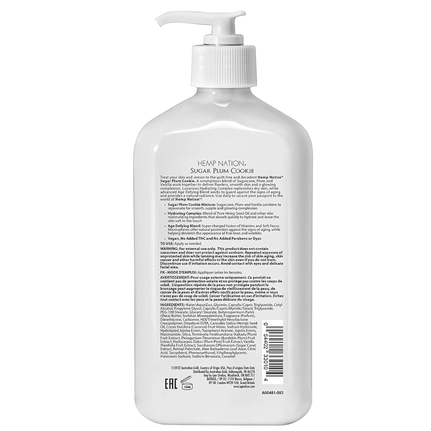 AG Hemp Nation Sugar Plum Cookie Lotion, 18 oz